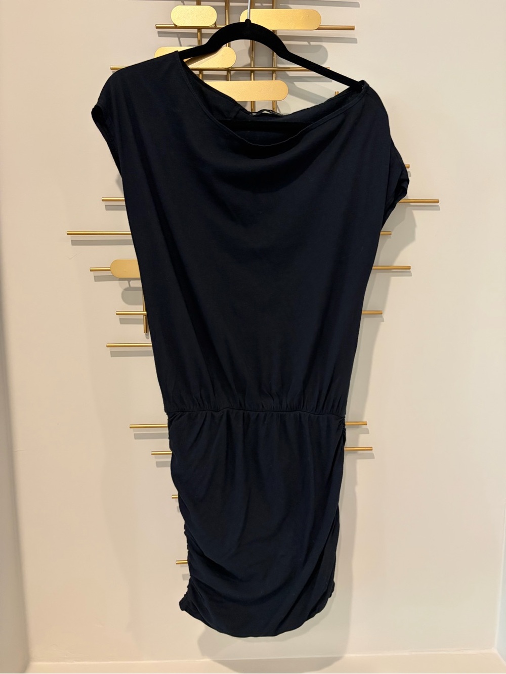 Krisa KD-421 Black Ruched Modal-Cotton Jersey Dress, XS